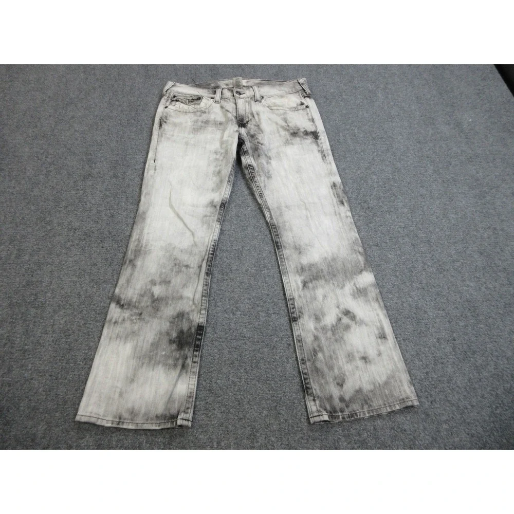 True Religion Ricky Jeans Mens 38x32 Gray Acid Wash Flap Pocket Denim USA